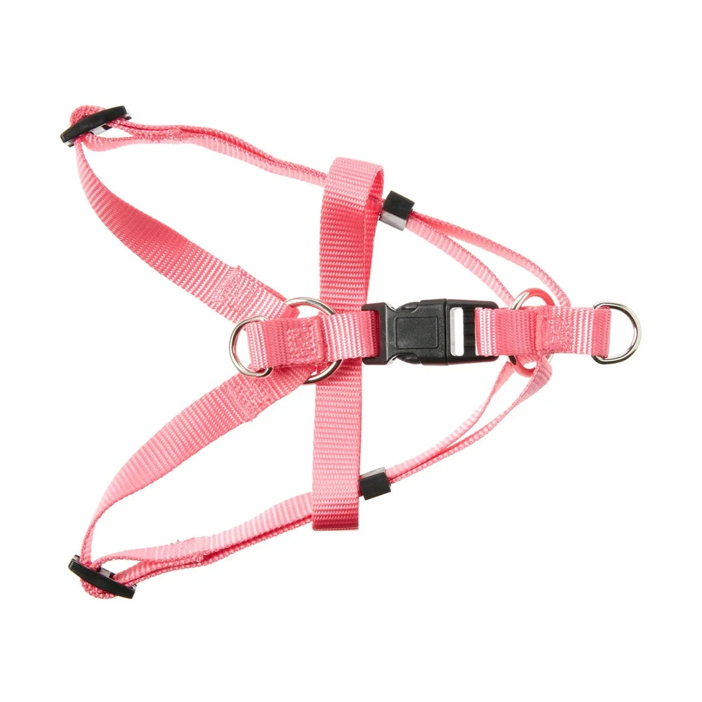 Adjustable Step-In Dog Harness – Pink Nylon Harness for Small Dogs with D-Ring Leash Clip & Secure Fit