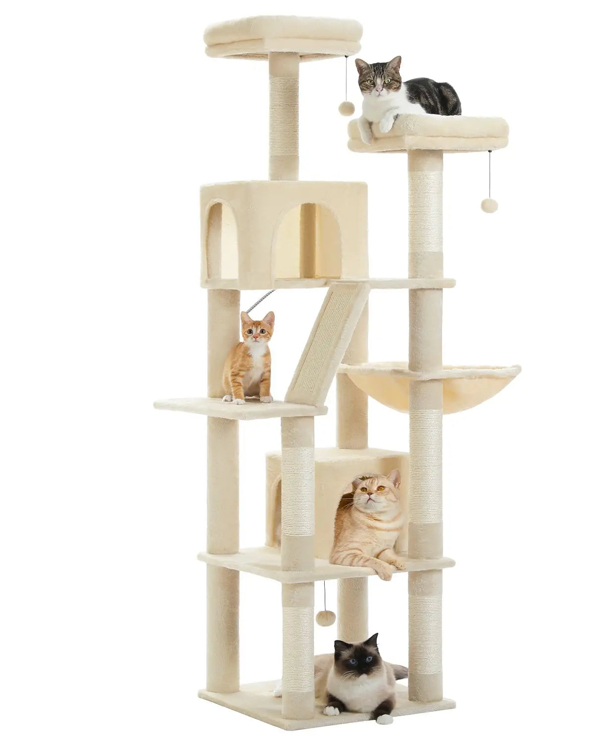 Large Multi-Level Cat Tree Tower – Tall Plush Indoor Cat Condo with Scratching Posts, Perches, Caves & Boards
