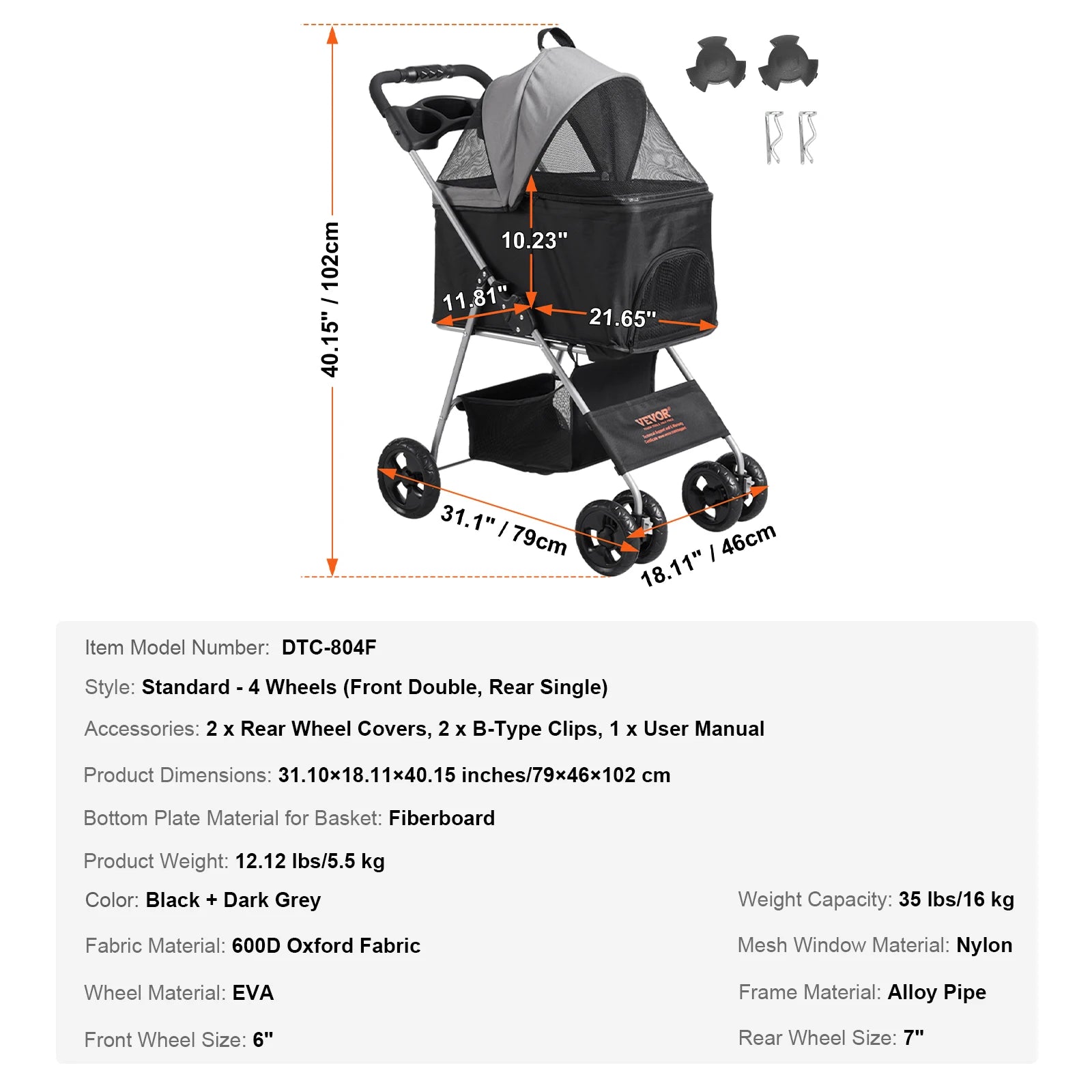 SucceBuy Lightweight Pet Stroller Carrier for Dogs & Cats – Travel-Friendly, 360° Rotation, Brakes, Cup Holder