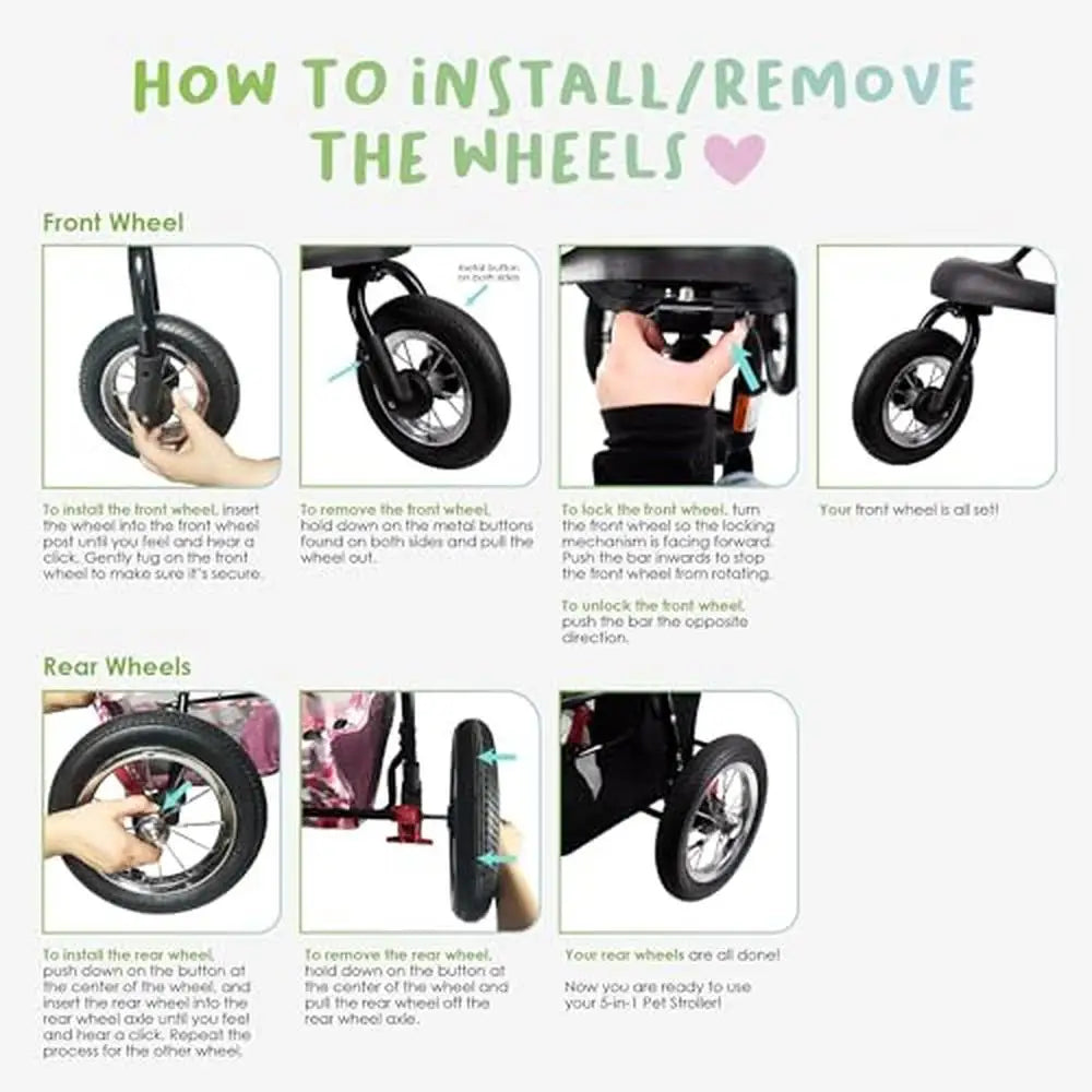 Travel Pet Carrier Stroller Anxiety Relief Safety Leash Seatbelt Durable Lightweight Smooth Ride Rolling Attachment Pockets