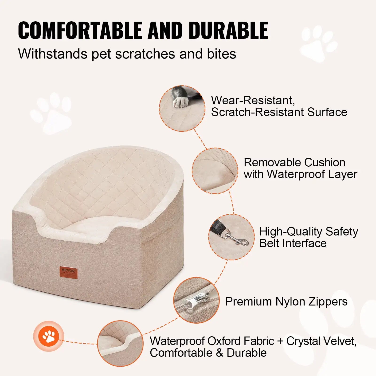 Dog Booster Car Seat – Pet Car Seat for Small & Medium Dogs up to 55 lbs | Travel Safety Carrier (Brown)