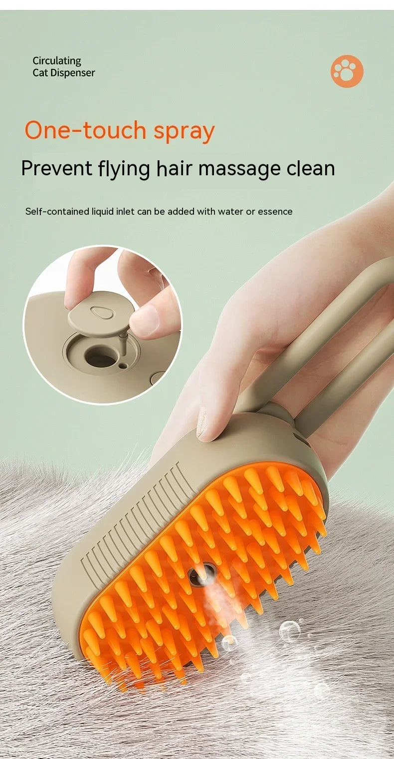 3-in-1 Pet Steam Brush – Electric Grooming Comb with Spray & Massage for Cats and Dogs