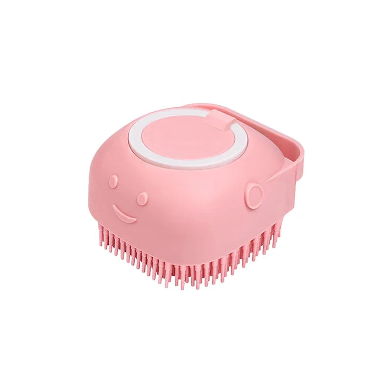 Dog Bath Brush – Silicone Pet Shampoo Scrubber & Soap Dispenser, Cat Massage Grooming Comb, Soft Rubber Puppy Cleaning Brush