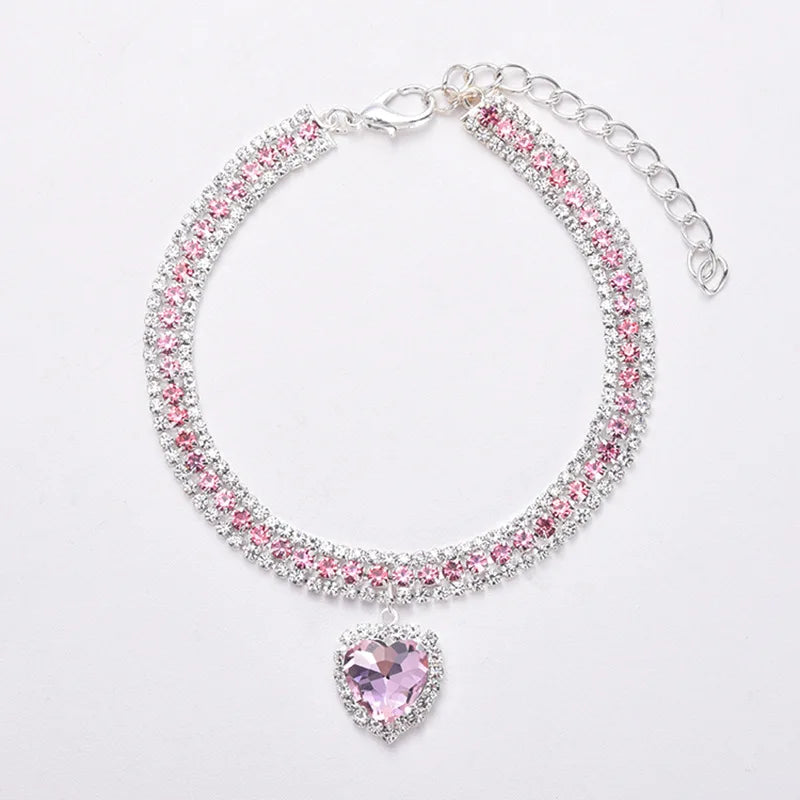 Luxury Adjustable Pet Necklace – Cat & Dog Collar with Diamond Zircon Bone Pendant