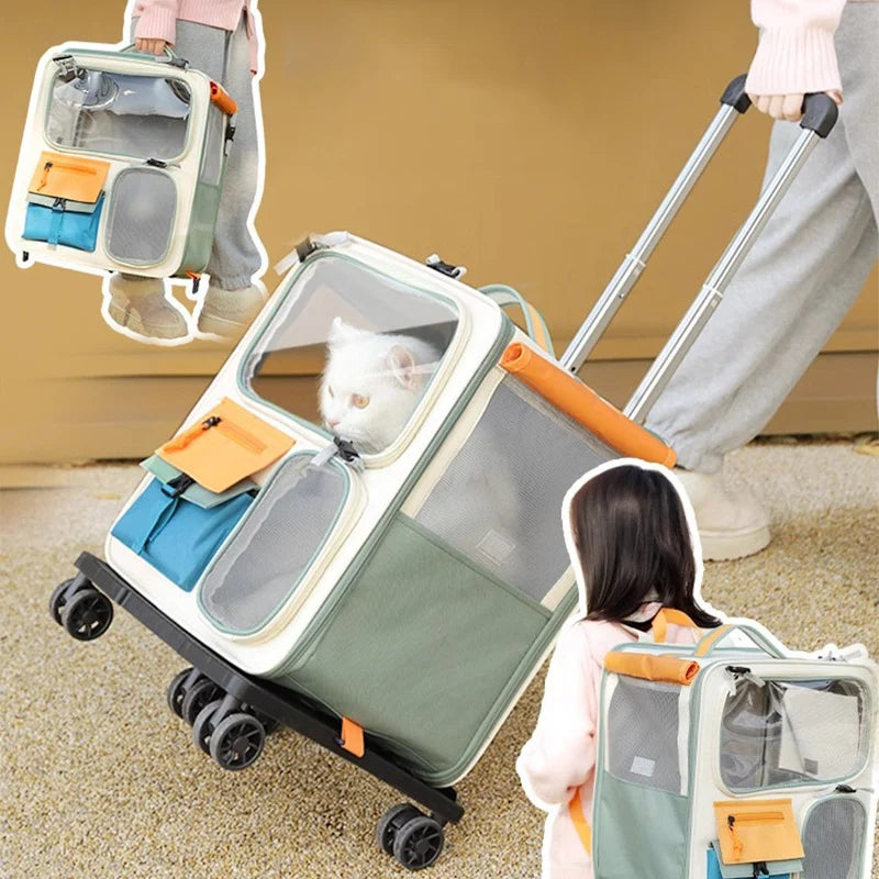 HOOPET Pet Travel Trolley – Portable Rolling Carrier for Cats & Small Dogs