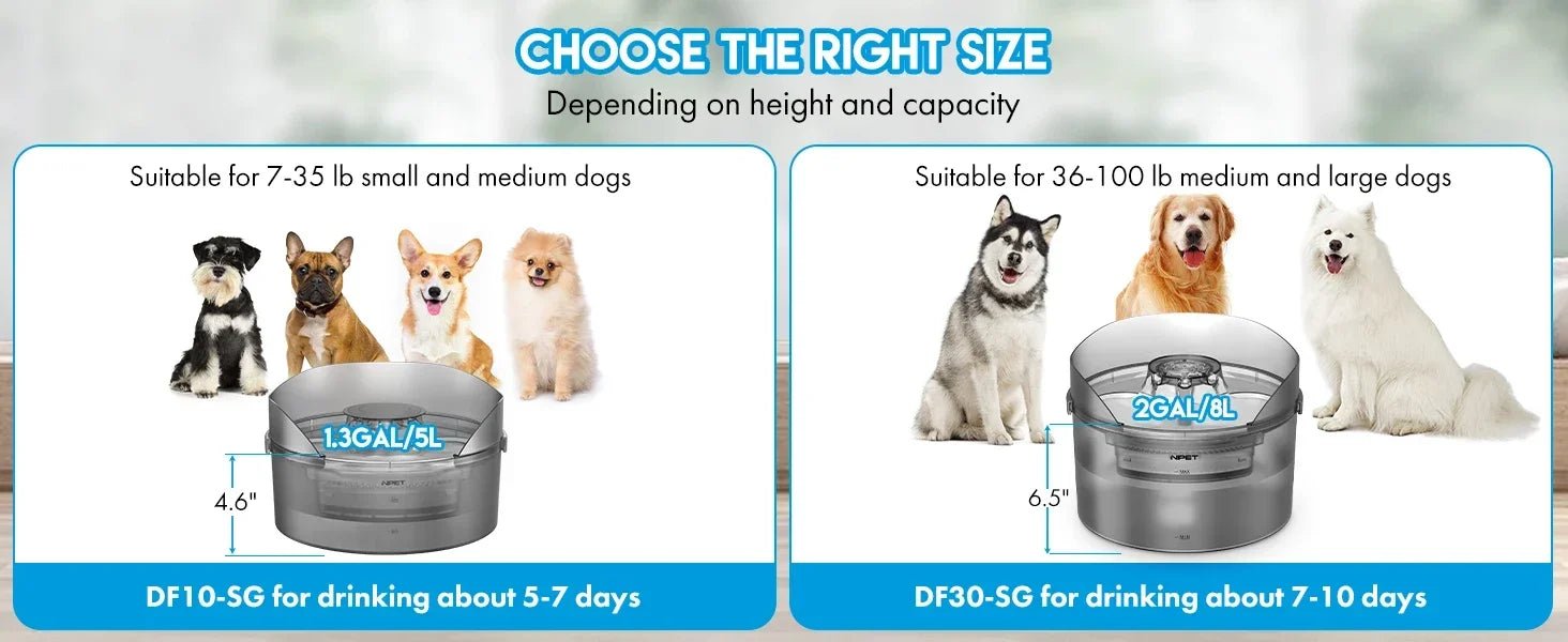NPET 8L Large Dog Water Fountain – 2 Gallon Automatic Dispenser with Splatter Guard
