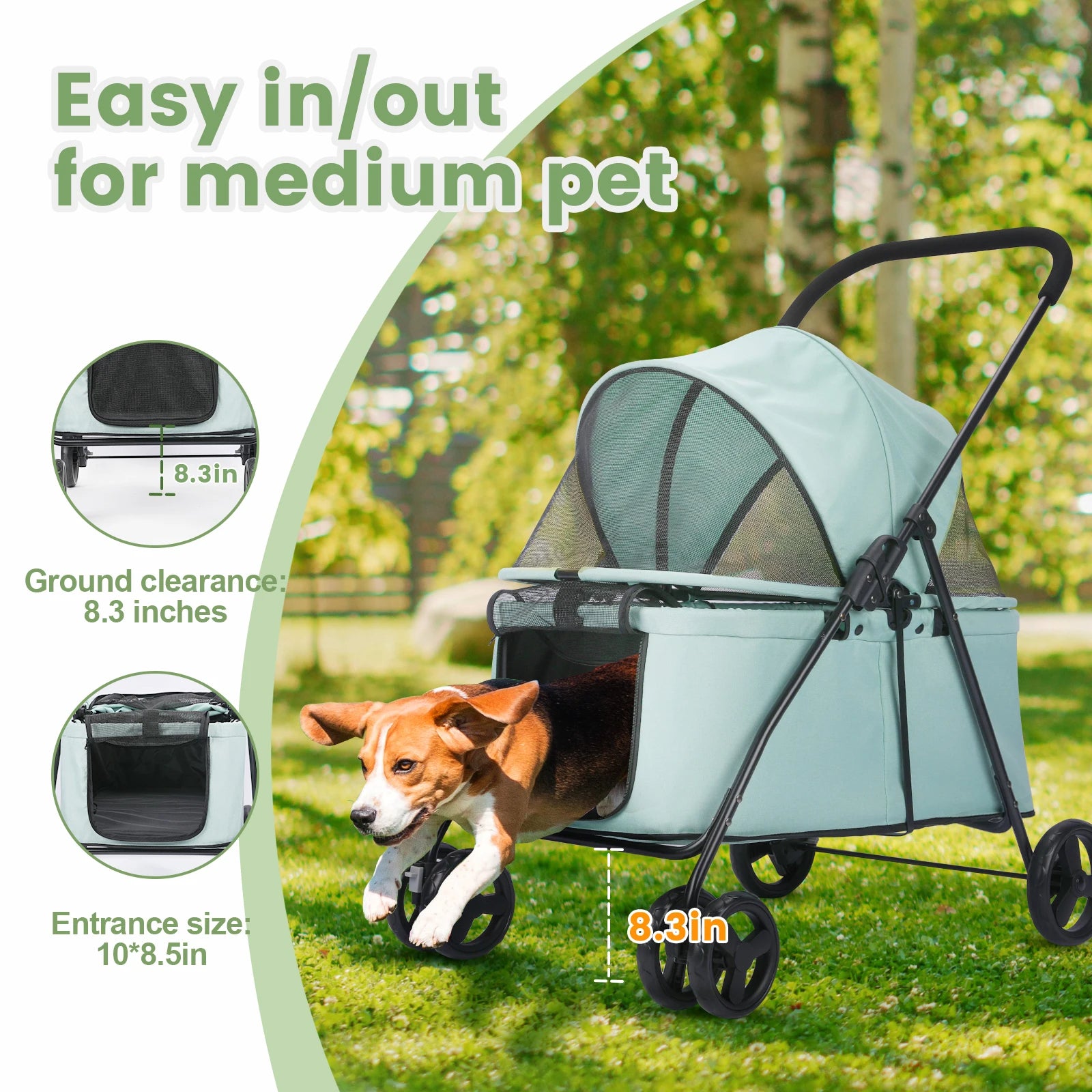 Wedyvko Luxury 80 lbs Pet Stroller – 4-Wheel Foldable Dog Stroller with Brakes, Dark Grey