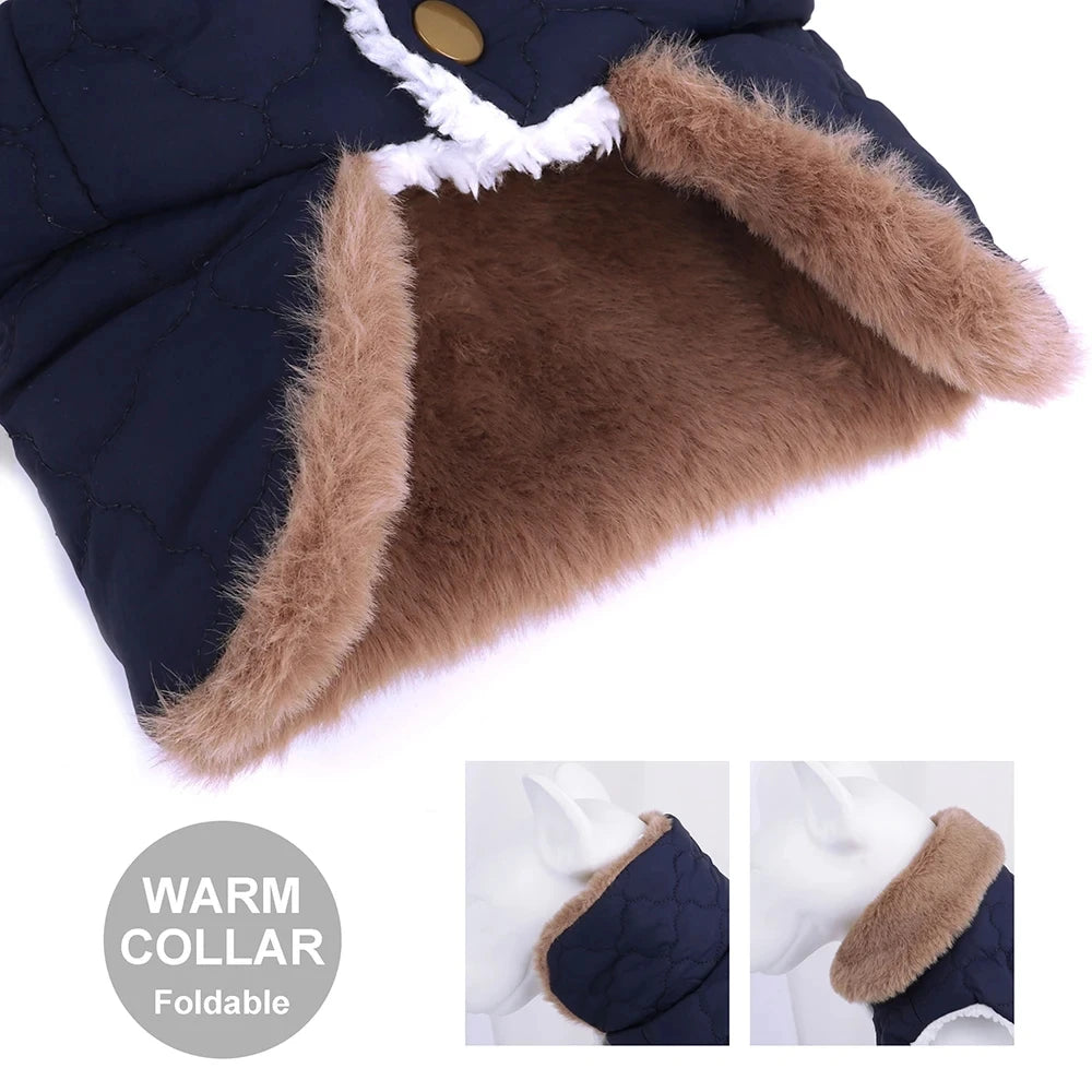 Winter Dog Coat with Fur Collar – Soft Fleece Pet Jacket with D-Ring for Small Dogs & Puppies