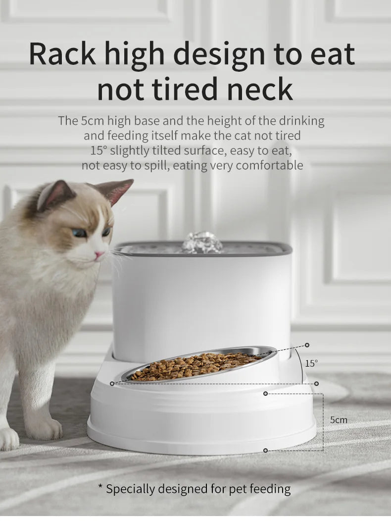 2-in-1 Cat Water Fountain & Feeding Bowl – 3L Automatic Recirculating Pet Dispenser