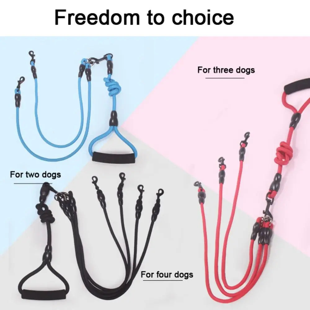 2/3/4 Way Dog Leash with Foam Handle – Durable 120cm Nylon Detachable Multi-Dog Leash for Walking & Training