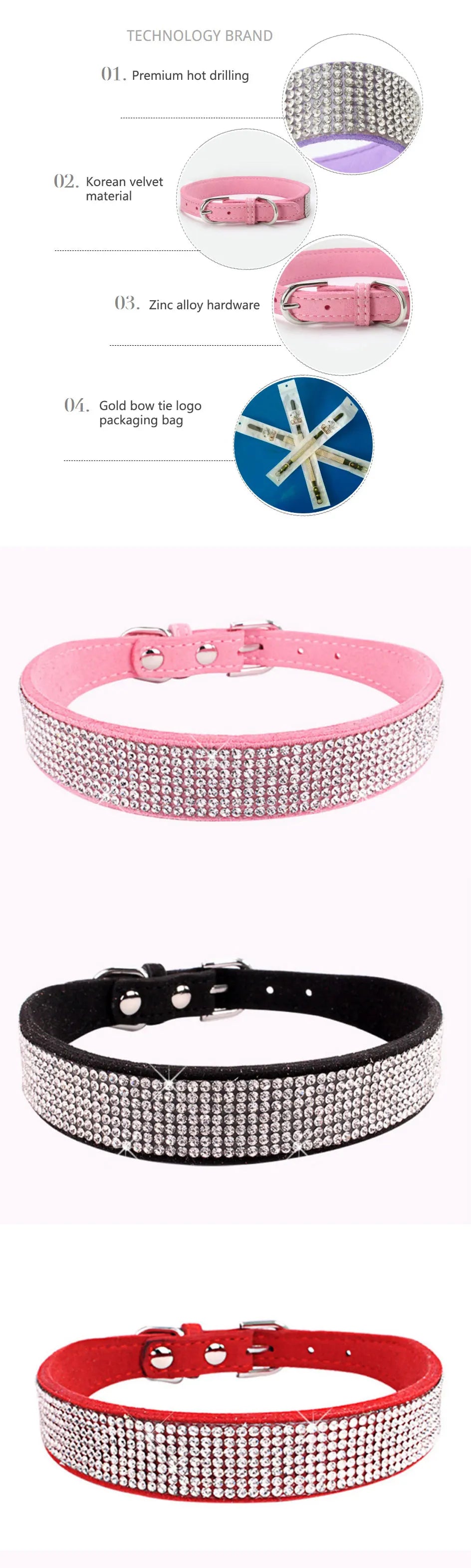 Crystal Glitter Rhinestone Dog Collar – Sparkling Pet Collar with Zinc Alloy Buckle for Small & Medium Dogs and Cats