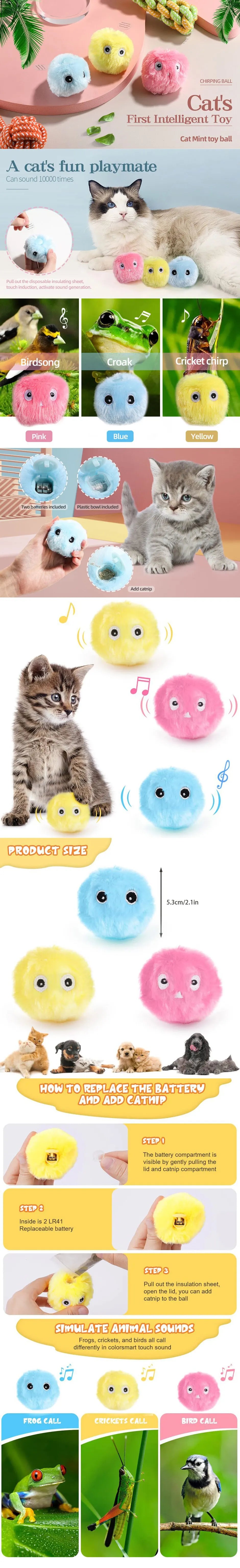 Automatic Interactive Plush Cat Toy – Electric Ball with Random Sounds for Boredom Relief & Exercise