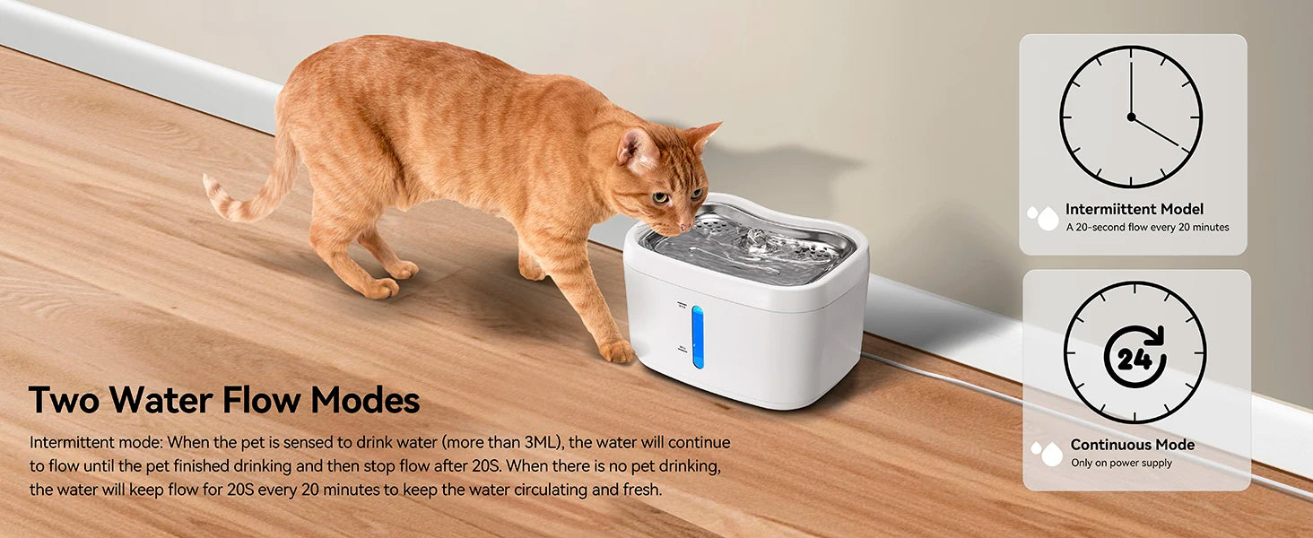 Cat Water Fountain with APP Control – 2.5L / 84oz Automatic Wireless Pet Fountain with Stainless Steel Tray & Weight Sensor
