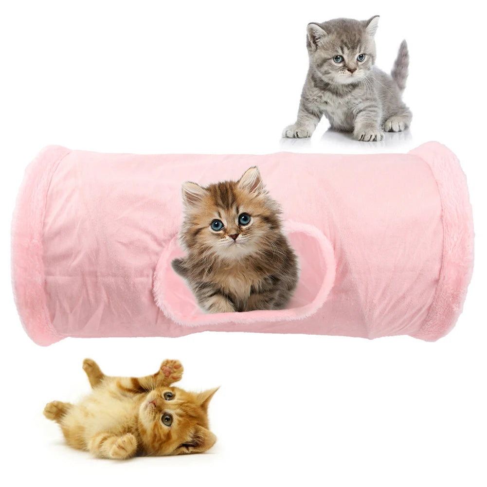 Plush Foldable Cat Tunnel – Warm Winter Play Tube with Hanging Ball for Cats, Kittens, Puppies & Small Pets