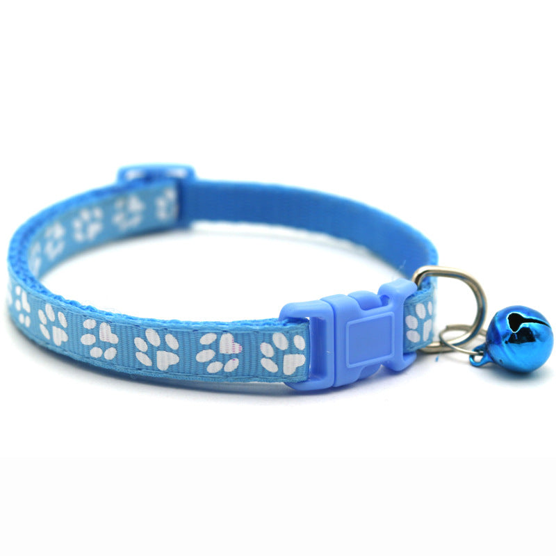 Adjustable Pet Collar with Bell – Colorful Cartoon Footprint Dog & Cat Collar for Puppies and Kittens