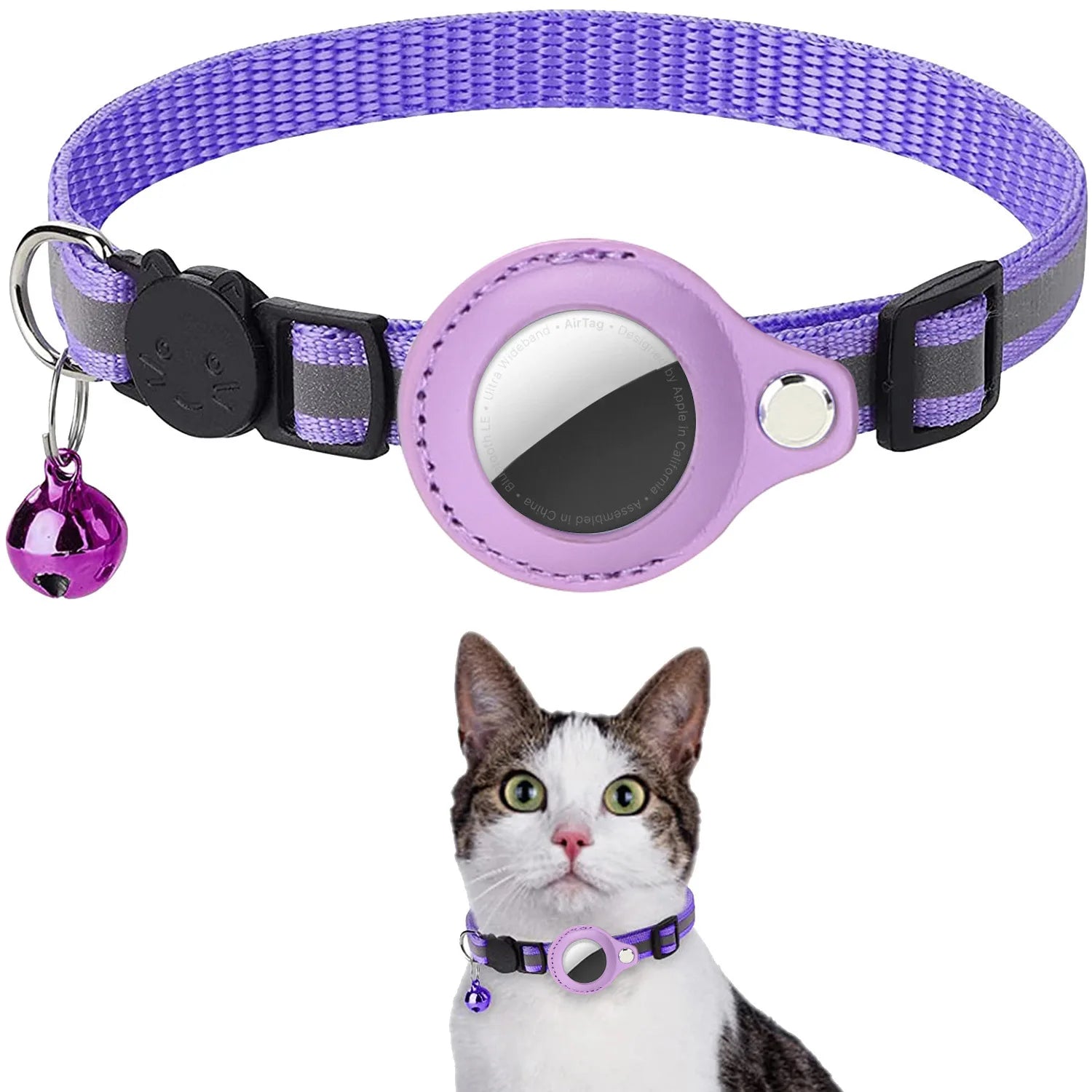Cat AirTag Holder Collar – Breakaway Adjustable Kitten Collar with Reflective Strips, Waterproof Bell & AirTag Case