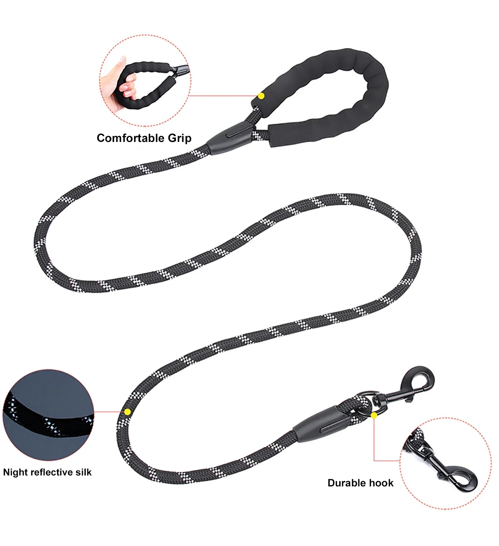 1.5m Reflective Nylon Dog Leash – Strong, Comfortable, and Safe for All Dog Sizes