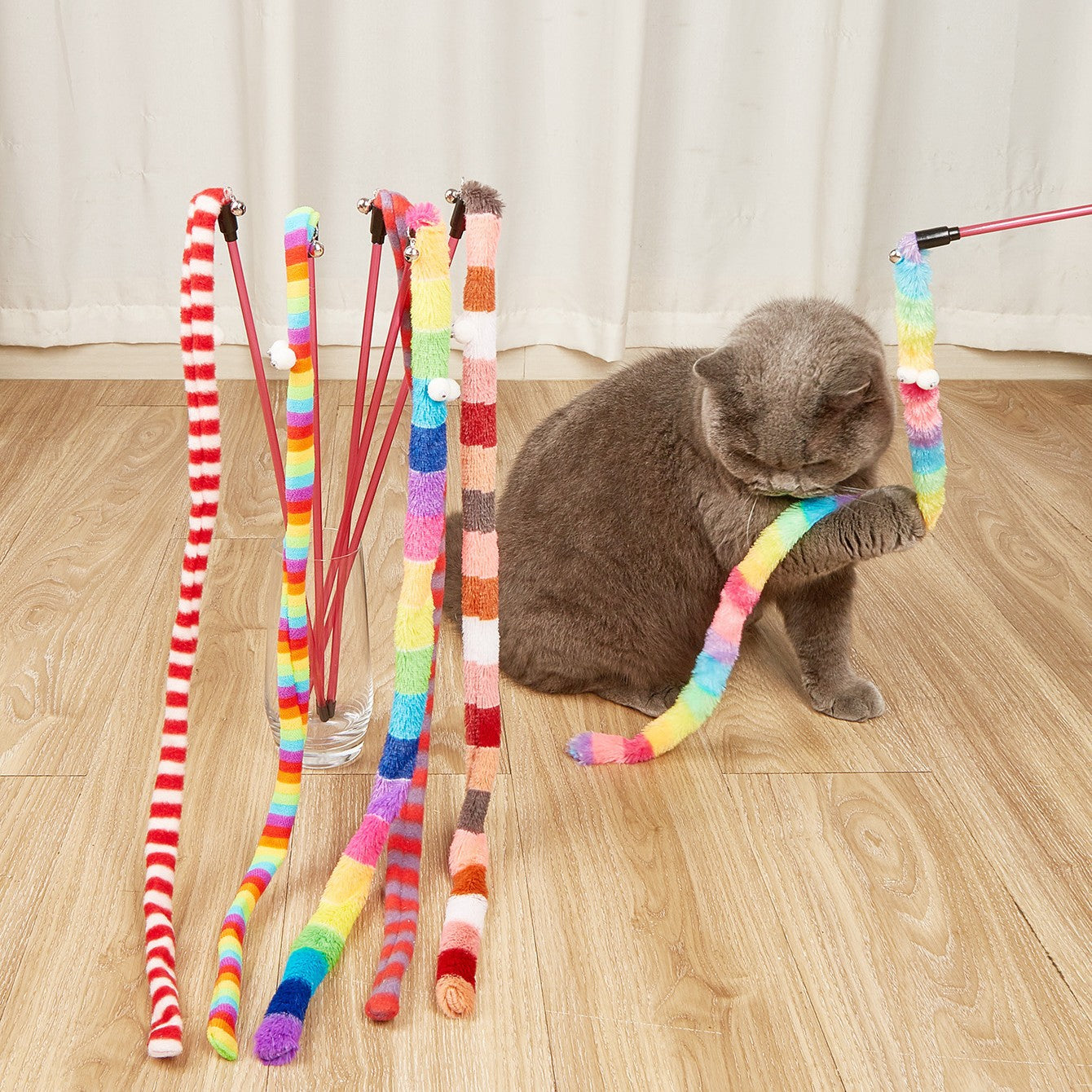 Caterpillar Cat Teaser Wand – Colorful Feather Toy for Interactive Play