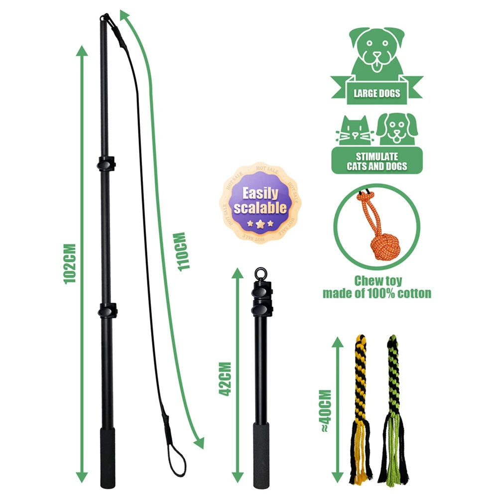Retractable Flirt Pole Dog Toy – Bite-Resistant Teaser Wand with Plush Refill for Interactive Play & Training