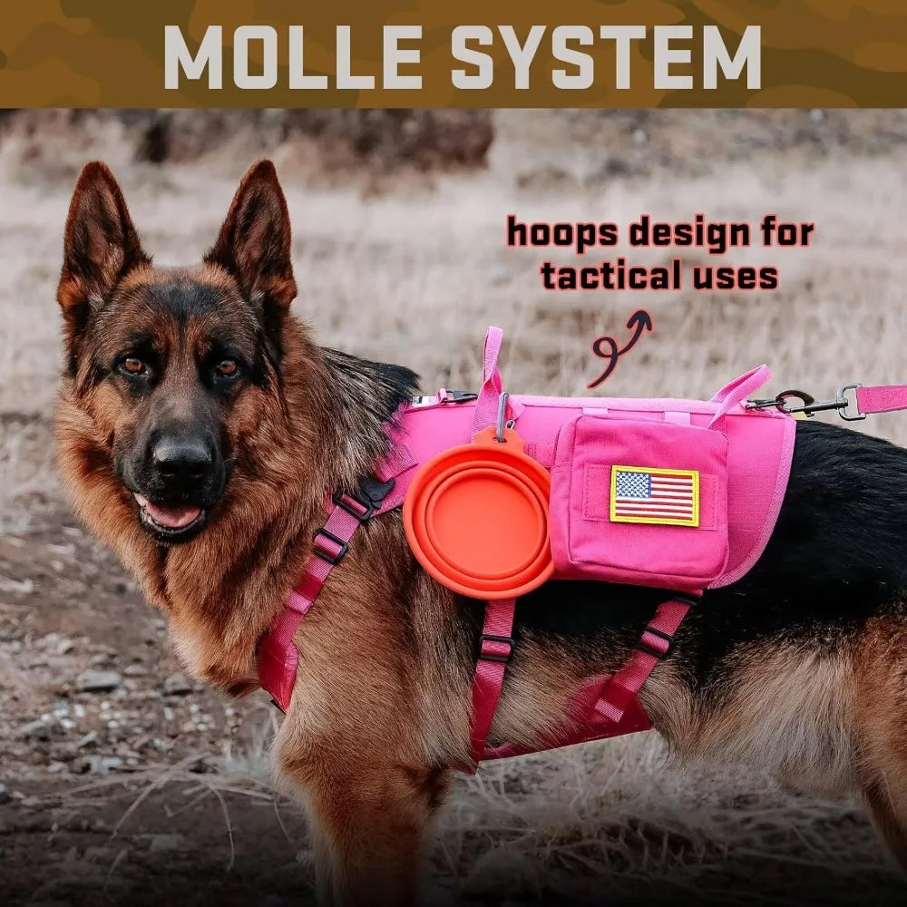 π Pink Tactical Dog Harness Set β No-Pull Military-Grade Gear for Large Dogs