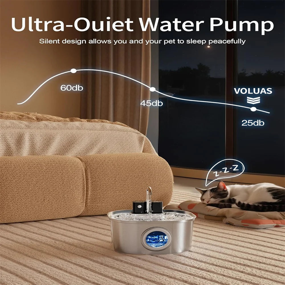 3.2L Stainless Steel Cat & Dog Water Fountain – USB Rechargeable Automatic Pet Drinking Bowl with Sensor