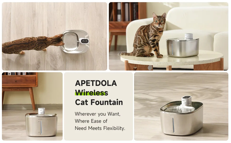 APETDOLA 4L Wireless Cat Water Fountain – Auto Sensor Pet Water Dispenser for Cats & Dogs