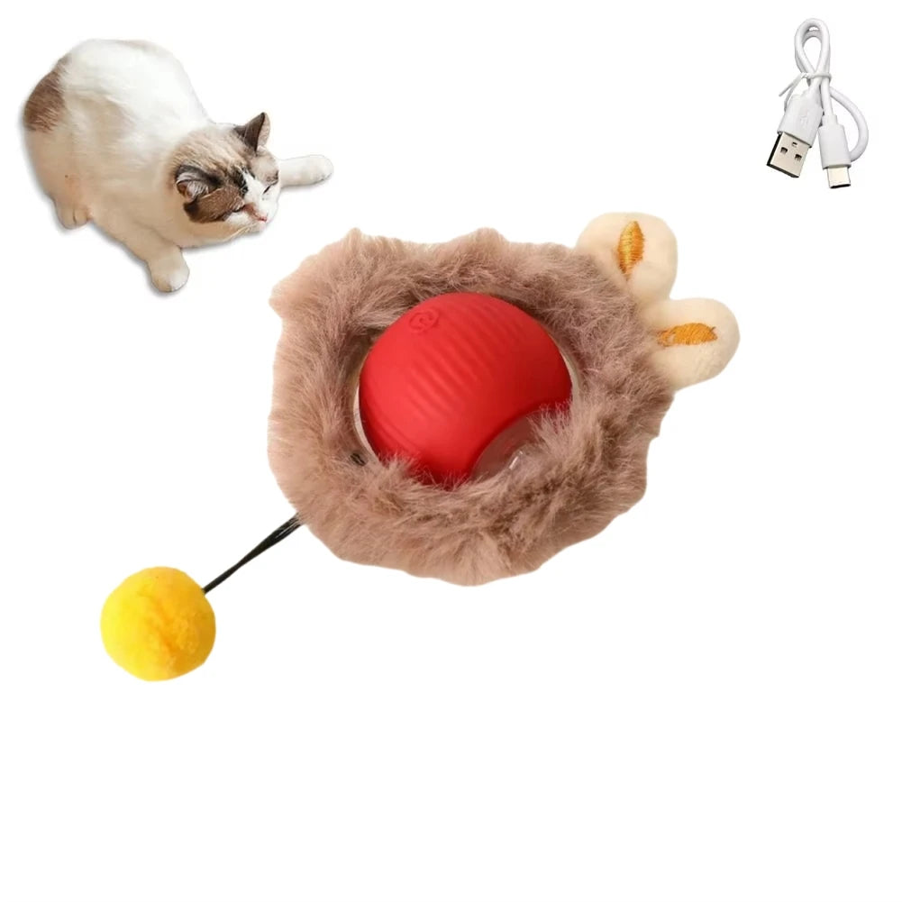 Rechargeable Automatic Cat Ball Toy – Smart Rolling Ball with Faux Tail for Interactive Play