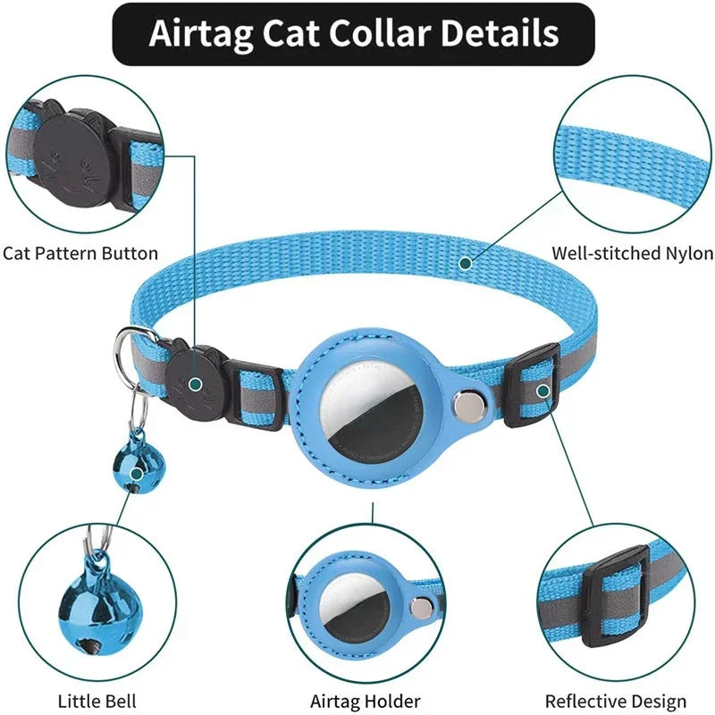 Reflective Anti-Loss Cat Collar with GPS Tag Holder & Bell