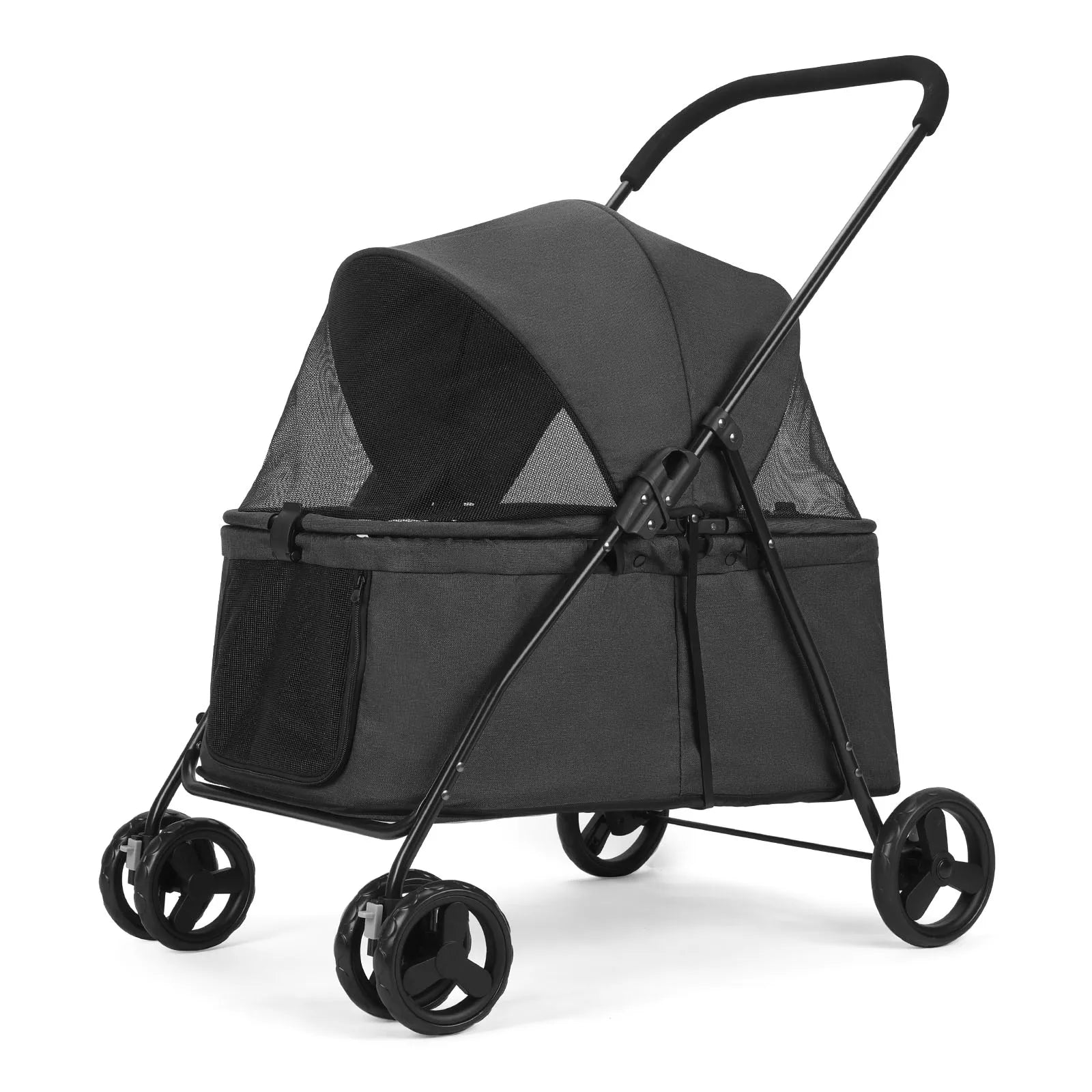 Wedyvko Luxury 80 lbs Pet Stroller – 4-Wheel Foldable Dog Stroller with Brakes, Dark Grey
