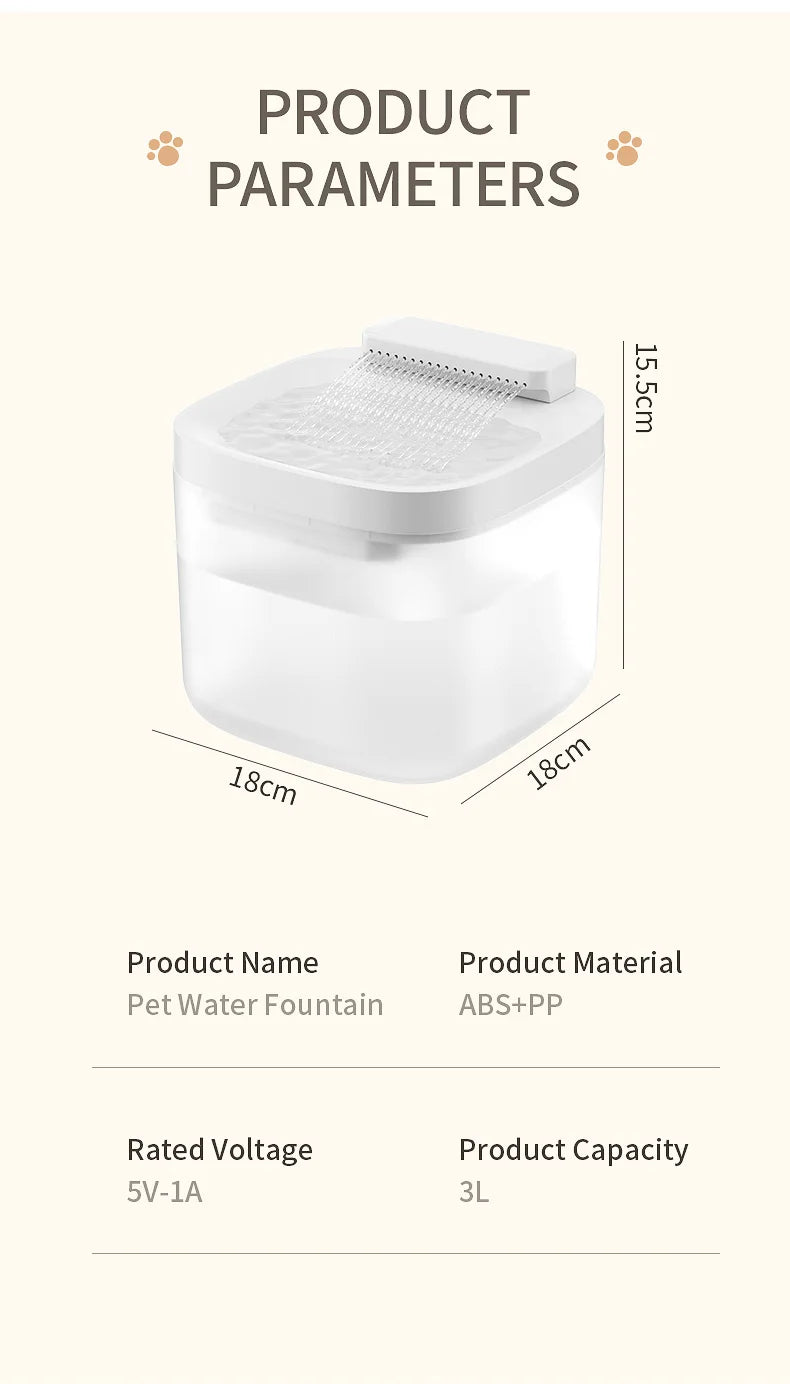 3L Automatic Cat Water Fountain – Large Capacity 101oz Pet Dog Water Dispenser with Circulating Filter & Quiet Pump