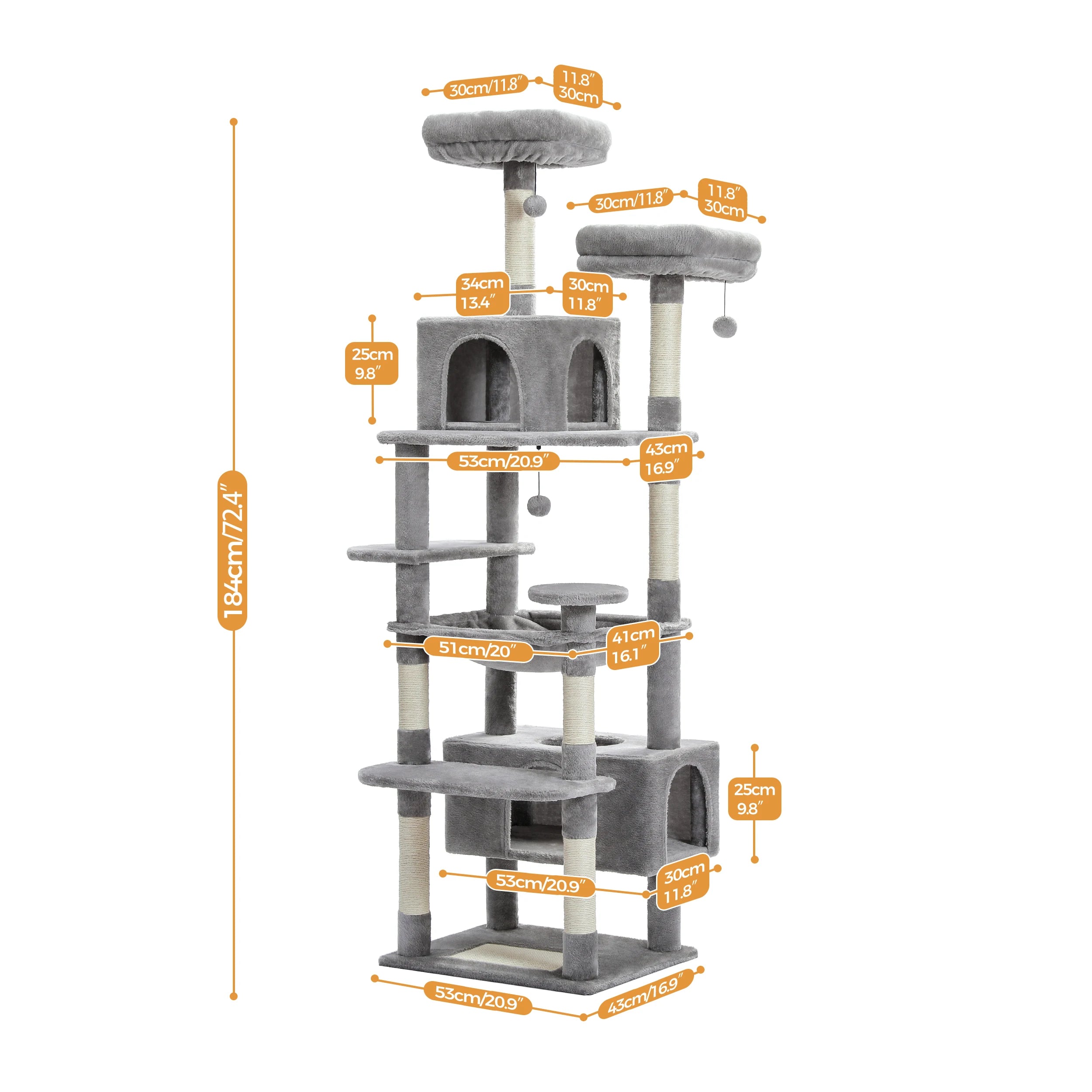 Large Multi-Level Cat Tree Tower – Tall Plush Indoor Cat Condo with Scratching Posts, Perches, Caves & Boards
