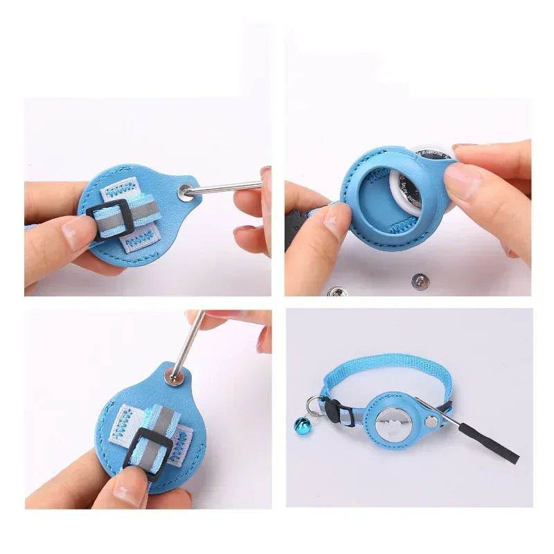 Reflective Anti-Loss Cat Collar with GPS Tag Holder & Bell