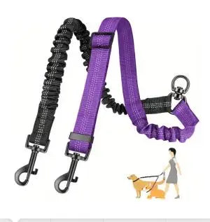 1.6ft Dual Dog Leash Attachment – Adjustable No-Tangle Bungee Coupler for Small to Large Dogs