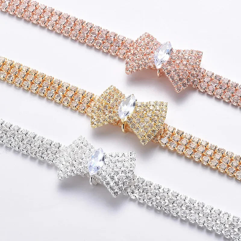 Luxury Adjustable Pet Necklace – Cat & Dog Collar with Diamond Zircon Bone Pendant