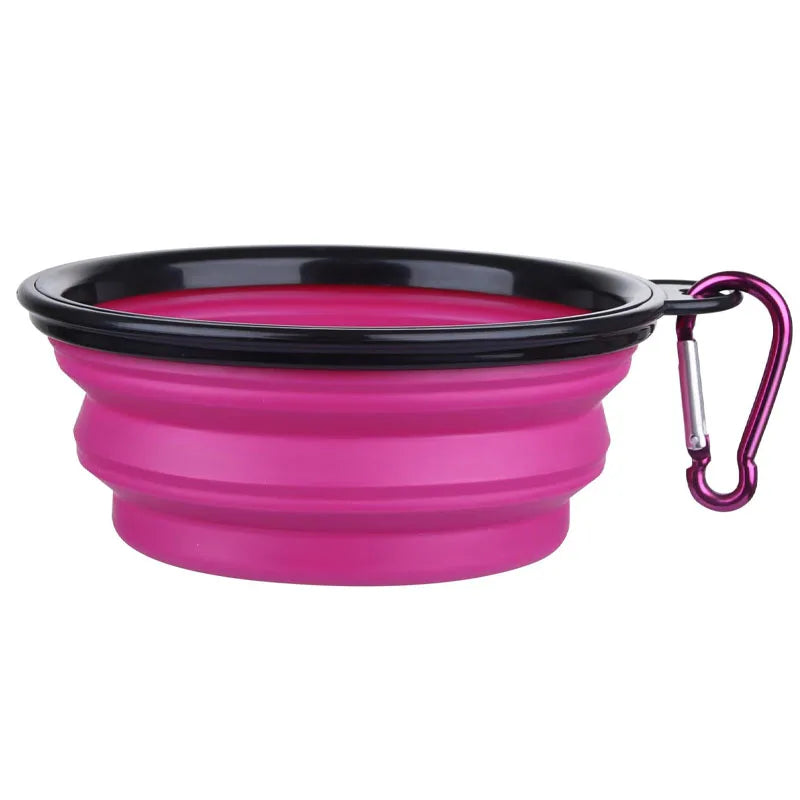 2-in-1 Folding Silicone Dog Feeder Bowl & Water Bottle – Portable Travel Pet Food & Water Dispenser with Carabiner