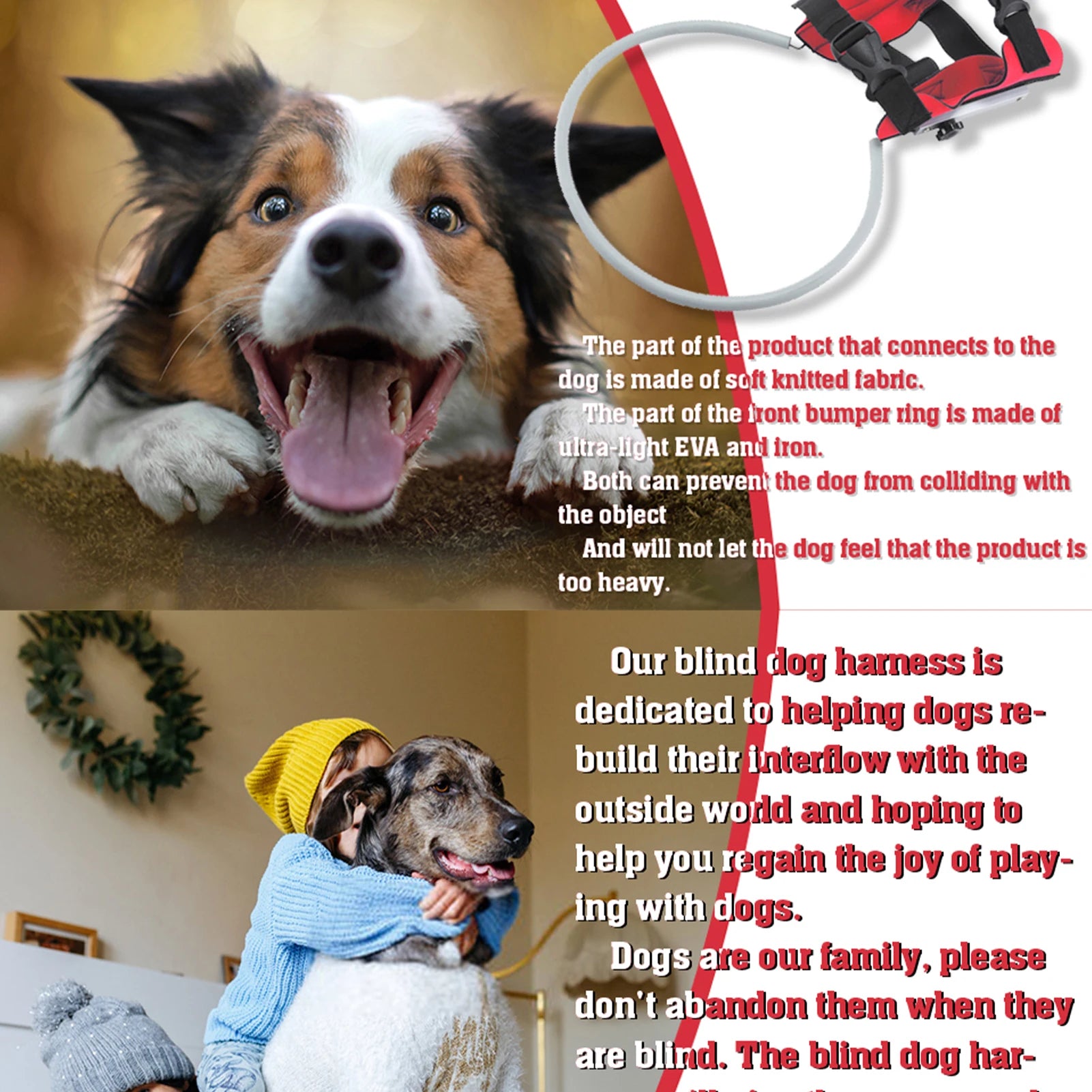 Blind Dog Halo Harness – Lightweight Anti-Collision Ring for Visually Impaired Pets (Fits 11"–20")