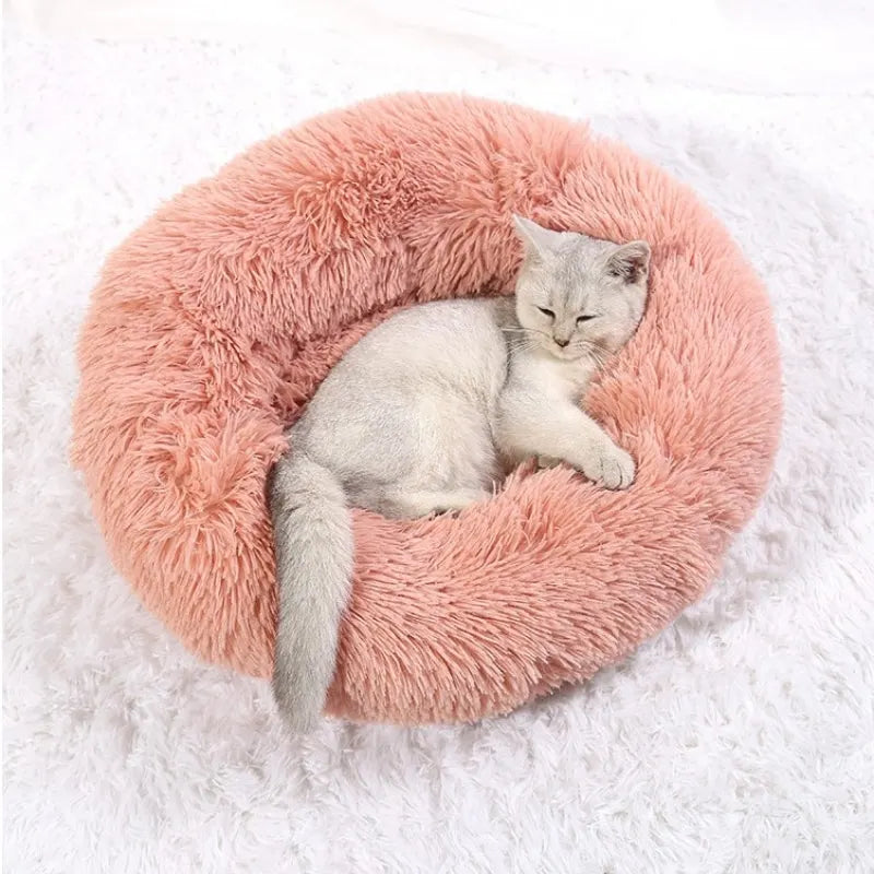 Round Plush Pet Bed – 40–90cm Super Soft Dog & Cat Bed, Winter Warm Sleeping Nest