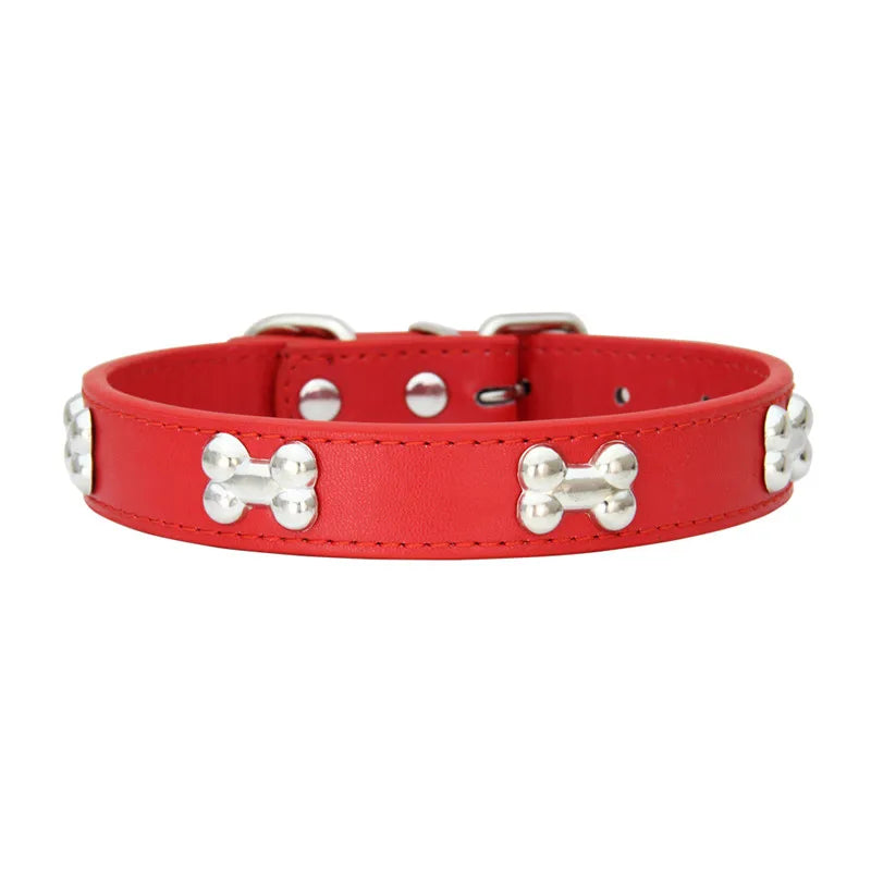 Bone Design Leather Pet Collar – Durable & Stylish Collar for Small and Large Dogs or Cats