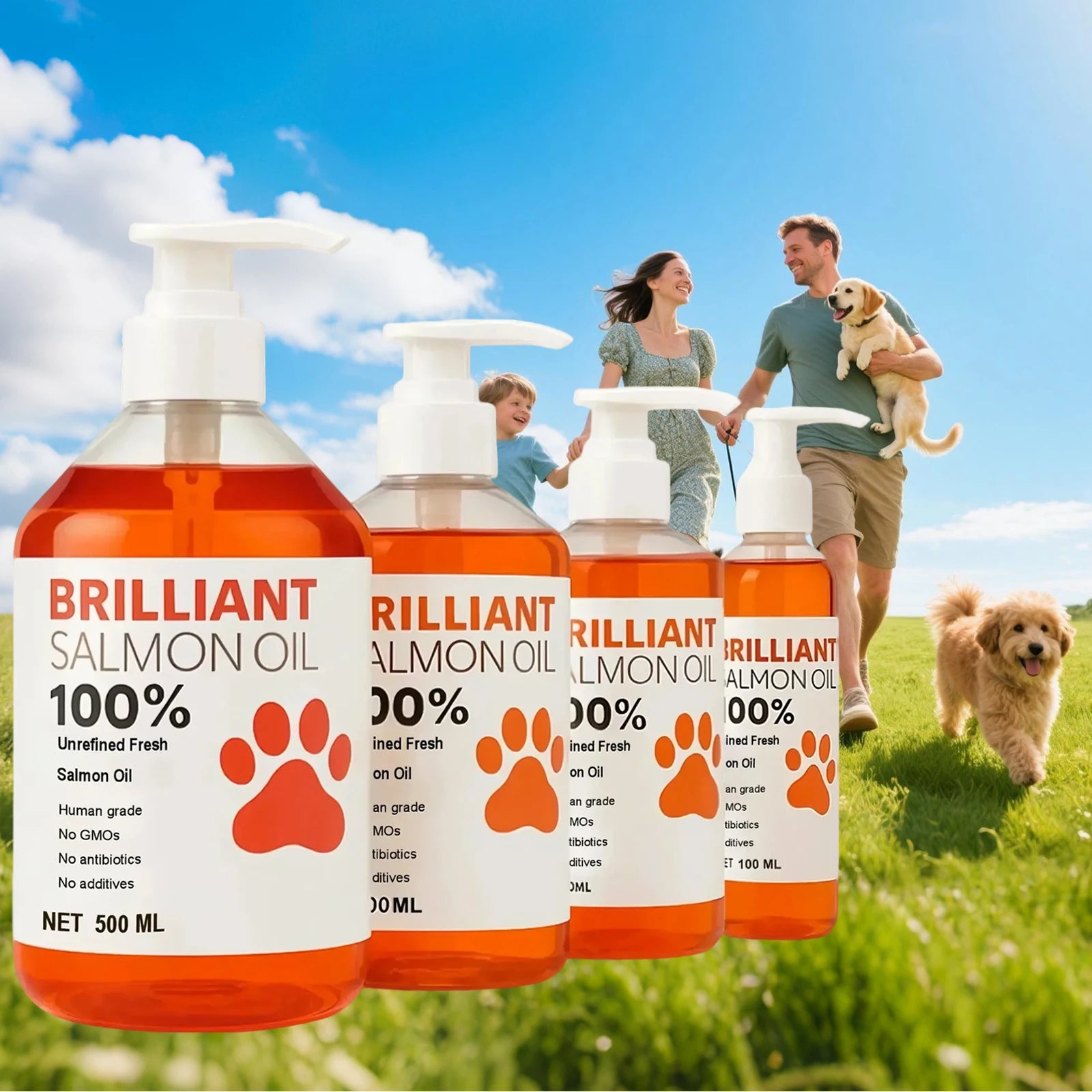 Human-Grade Salmon Oil for Dogs & Cats – Omega-3 Fatty Acid Supplement (100ml–500ml)