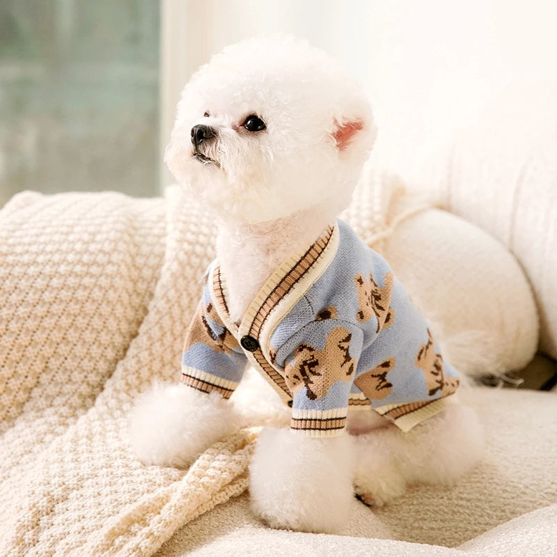 Luxury Striped Pet Cardigan Sweater – Warm Knit Outfit for Small Dogs & Cats (Chihuahua, Bichon Frise, Puppies & Kittens)