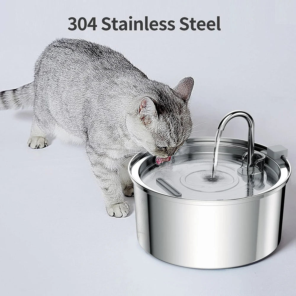Stainless Steel Automatic Pet Water Fountain – USB Quiet Cat & Dog Drinking Bowl with Filter