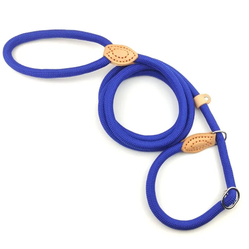 No-Pull Rope Slip Collar – P-Shaped Dog Training Leash with Durable Leather Joints & Adjustable Metal Buckle