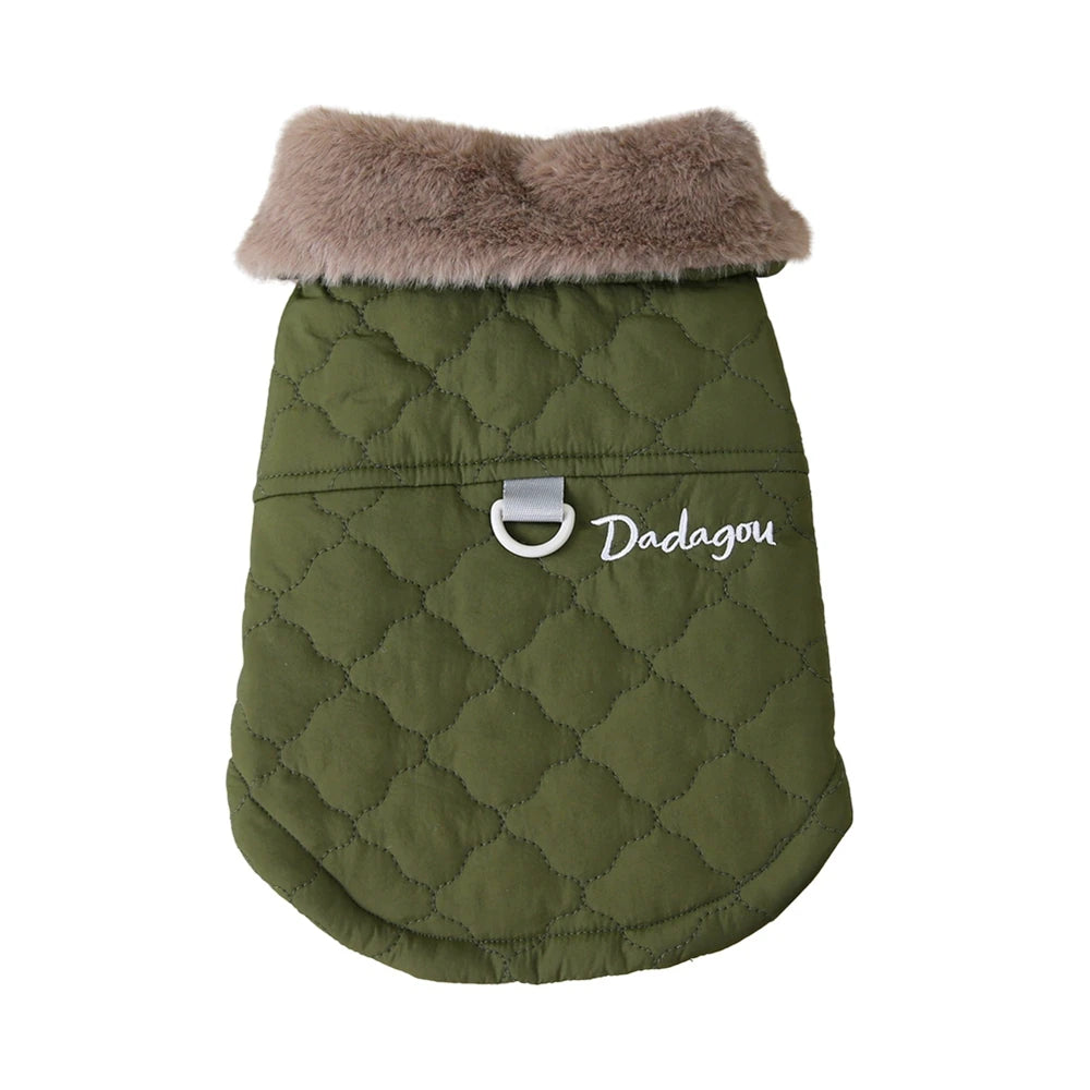 Winter Dog Coat with Fur Collar – Soft Fleece Pet Jacket with D-Ring for Small Dogs & Puppies