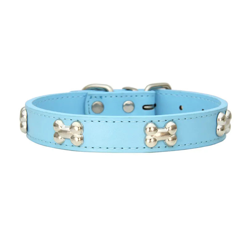 Bone Design Leather Pet Collar – Durable & Stylish Collar for Small and Large Dogs or Cats