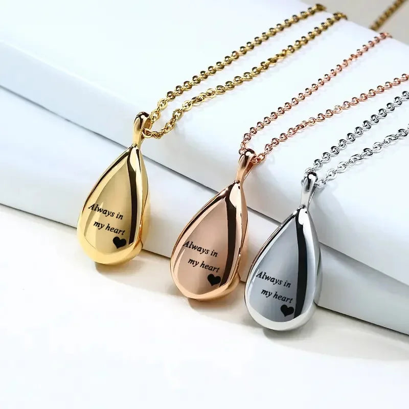 Teardrop Pet Urn Pendant – Stainless Steel Keepsake Necklace for Dog & Cat Memorial