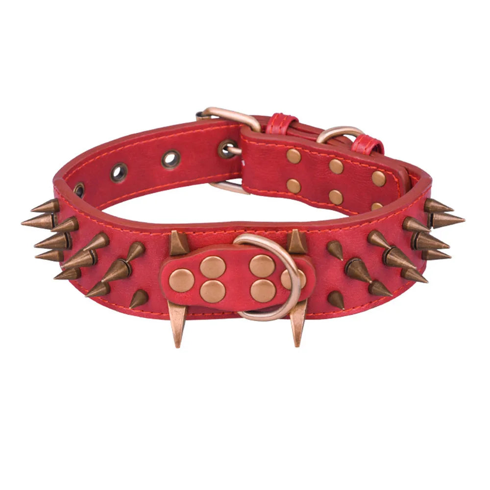 Heavy-Duty Spiked Leather Dog Collar – Wide, Comfortable Protection Collar for Extra Large Dogs