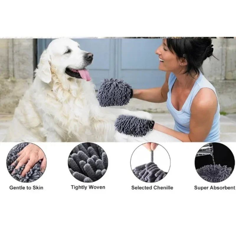 Microfiber Pet Grooming Glove – Quick-Dry Chenille Mitt for Dogs of All Sizes