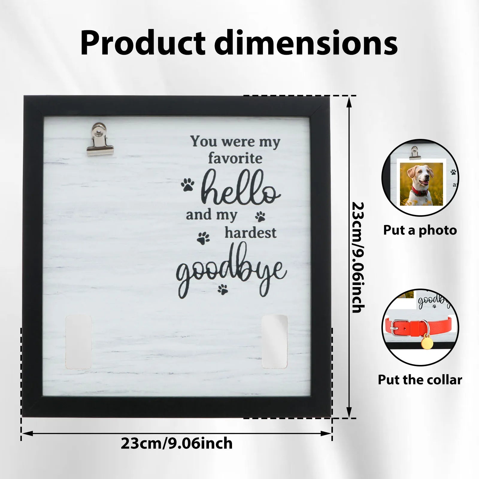 Solid Wood Pet Memorial Photo Frame – Sympathy Gift for Dog & Cat Loss with Hanging Clip & Postcard Display