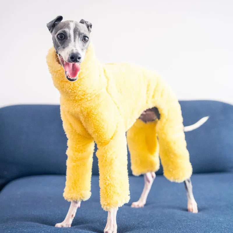 Yellow High-Collar Dog Coat – Soft, Warm Winter Pajamas for Small & Medium Breeds