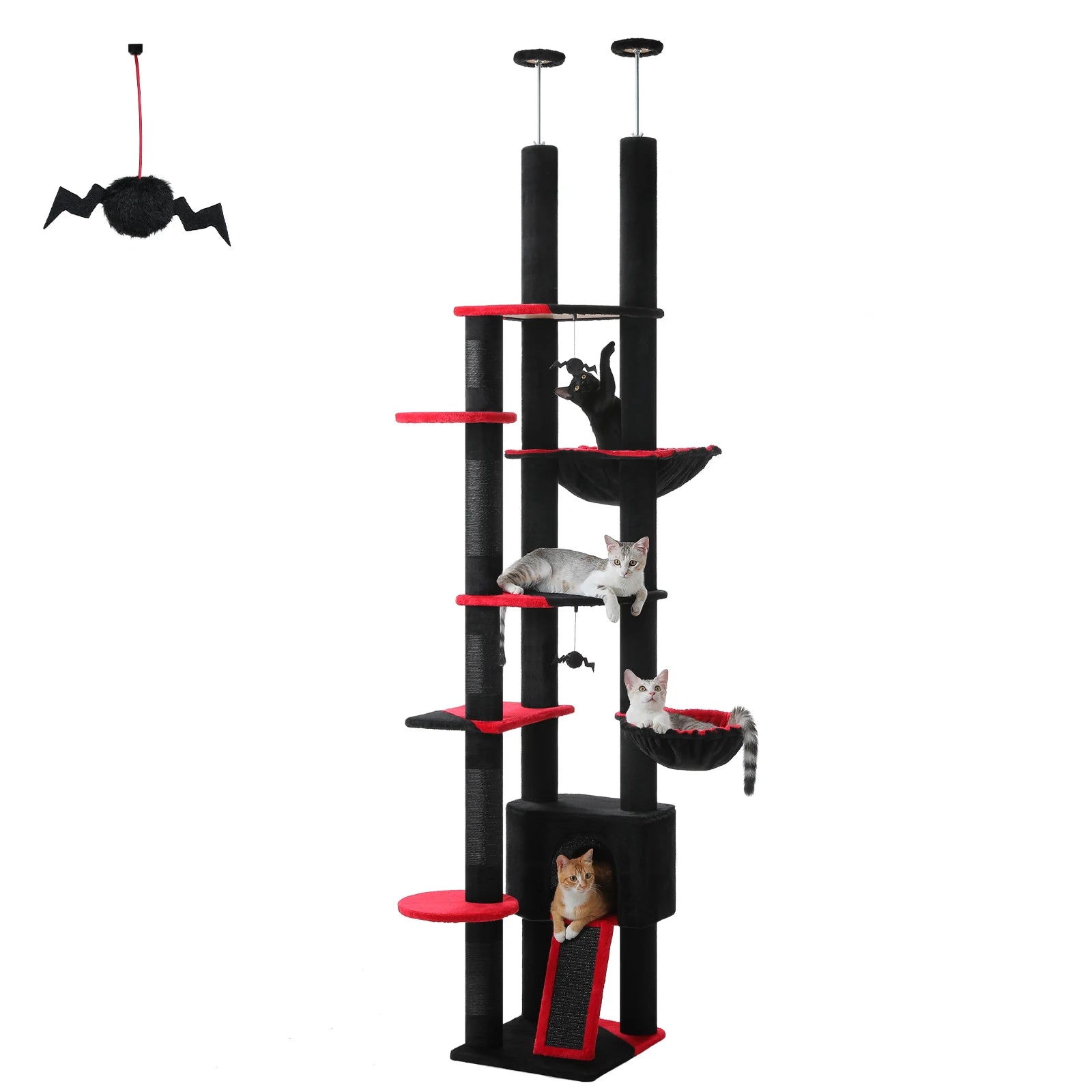 Adjustable Floor-to-Ceiling Cat Tree Tower – Tall Indoor Cat Furniture with Hammock, Cozy Condo & Sisal Scratching Posts